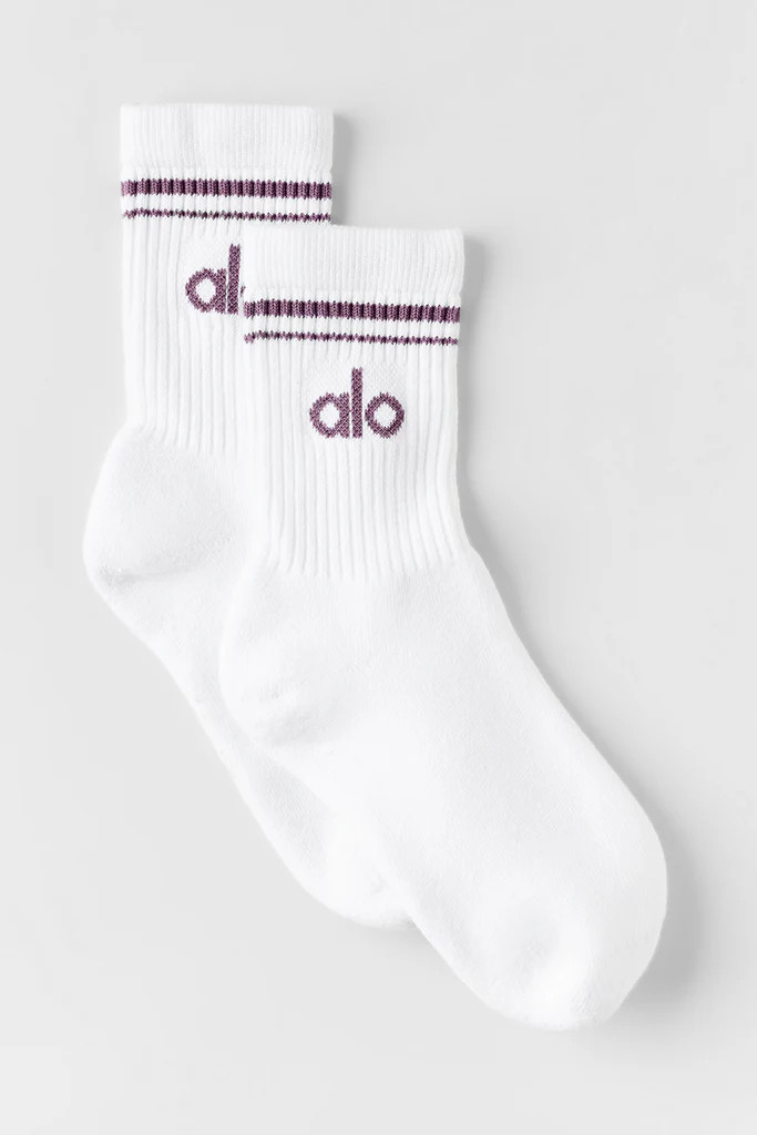 Unisex Half-Crew Throwback Sock - White/Plum Kiss | Alo Yoga (US)