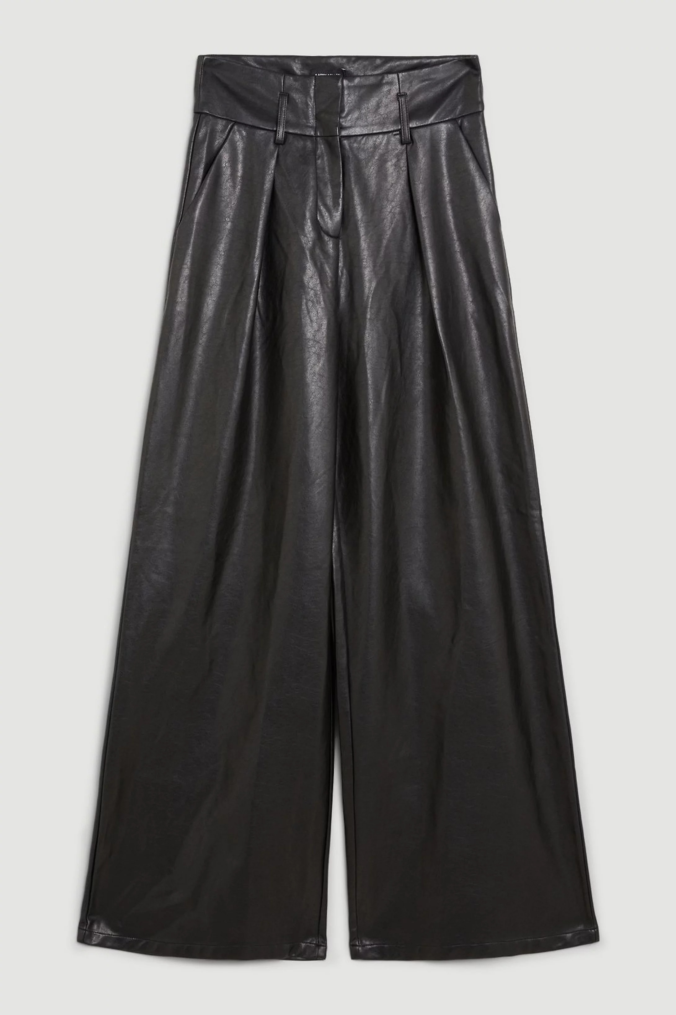 Faux Leather High Waisted Wide Leg Trousers | Karen Millen | Karen Millen UK + IE + DE + NL