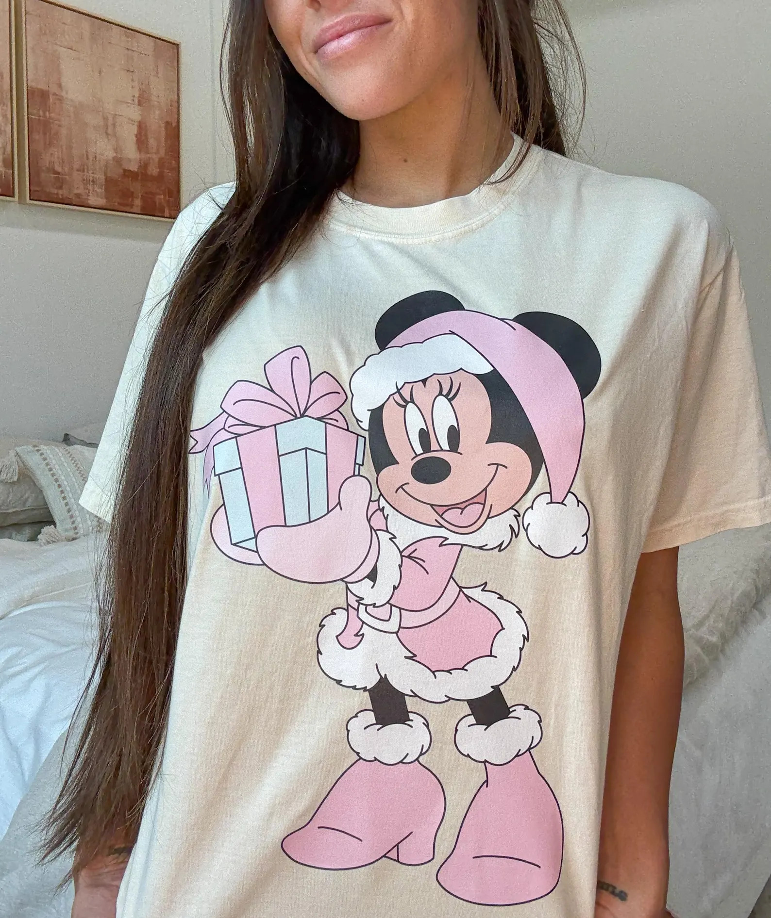 Christmas Minnie Mouse T-shirt Sweatshirt: Pastel Santa Outfit, Oversized Cotton Custom Tee - Ets... | Etsy (US)
