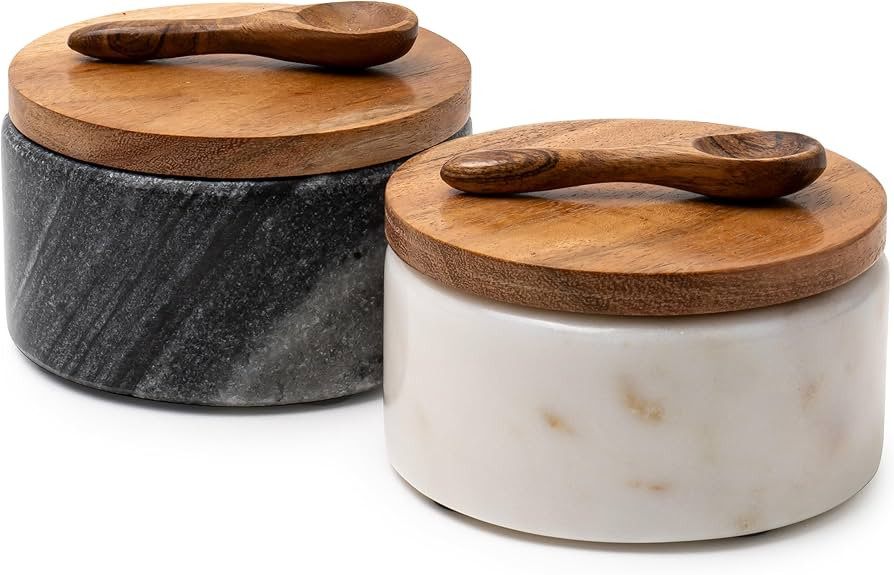Cork & Mill Marble Salt and Pepper Bowls - Set of 2 Handcrafted White/Grey Solid Marble Salt and ... | Amazon (US)