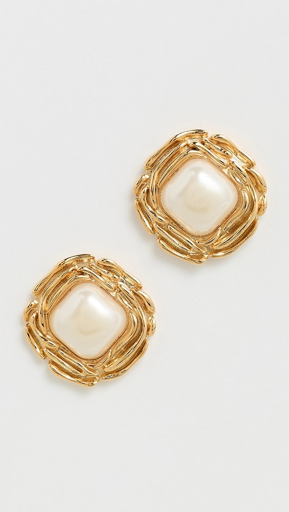 Textured Frame Pearl Stud Earrings | Shopbop