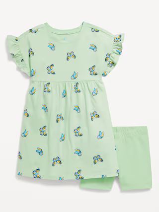 Printed Flutter-Sleeve Dress and Biker Shorts Set for Toddler Girls | Old Navy (US)