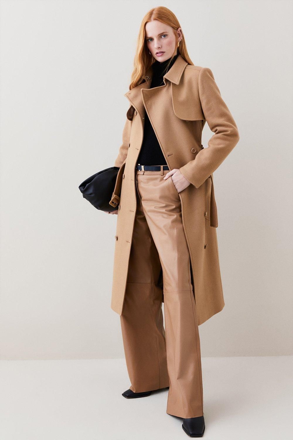 Italian Virgin Wool Collared Belted Coat | Karen Millen US