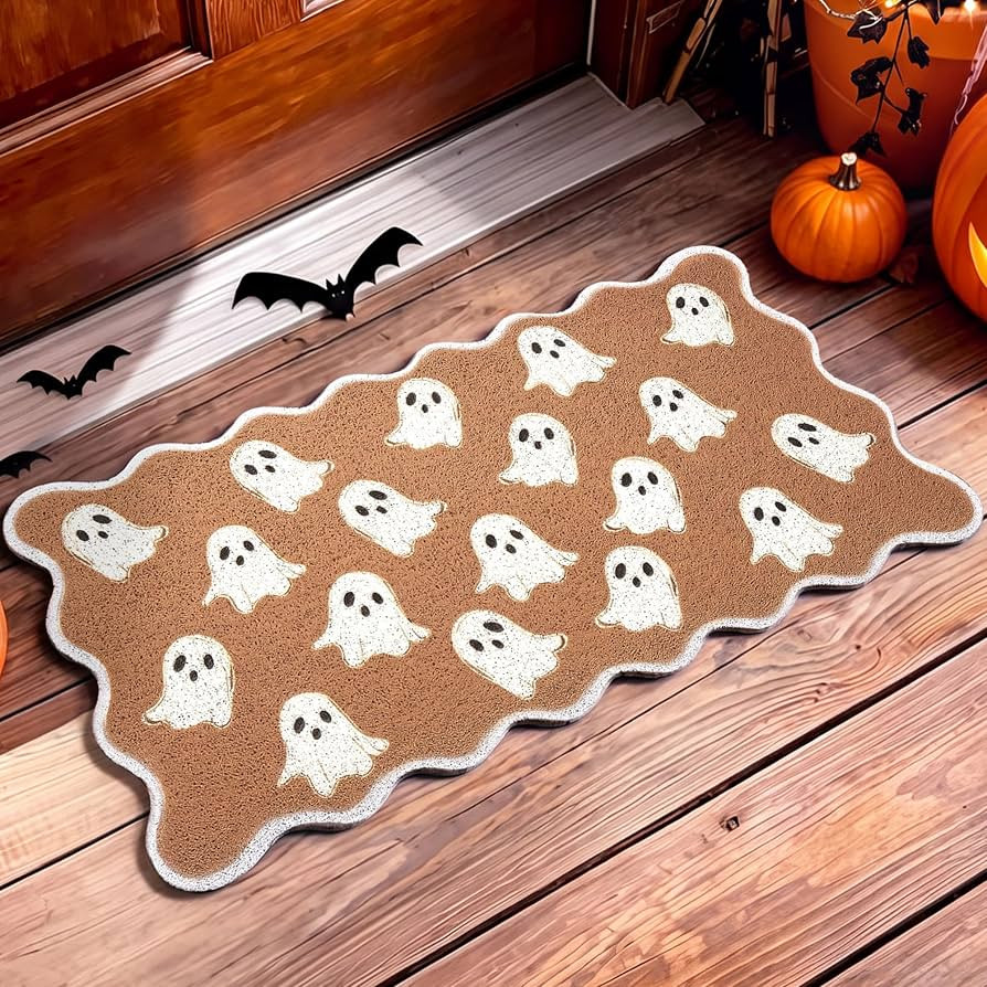 Halloween Door Mat Outdoor Scalloped Ghost Rug Cute Faux Coir Welcome Mat | Amazon (US)