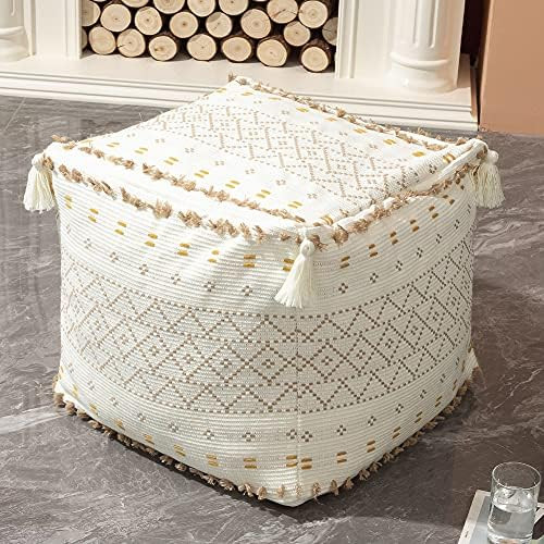 Unstuffed Pouf Ottoman Cover for Living Room - Square Boho Pouf Cover Unstuffed, Cotton Woven Sto... | Amazon (US)