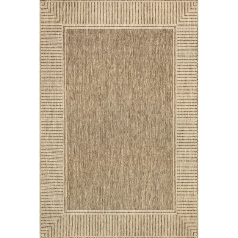 Alegre Bordered Power Loomed Tan Indoor/Outdoor Rug | Wayfair North America