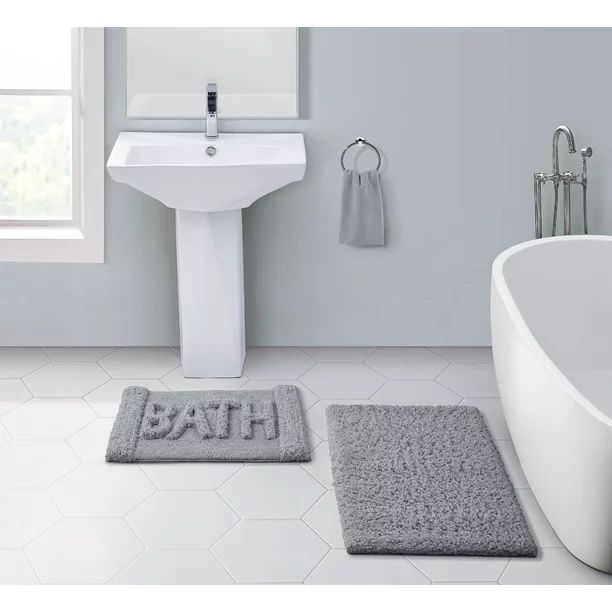 VCNY Home Heathered Grey Text 2-Piece Bath Rug Set, Polyester - Walmart.com | Walmart (US)