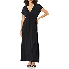 Amazon.com: Amazon Essentials Women's Waisted Maxi Dress (Available in Plus Size), Black, Large :... | Amazon (US)
