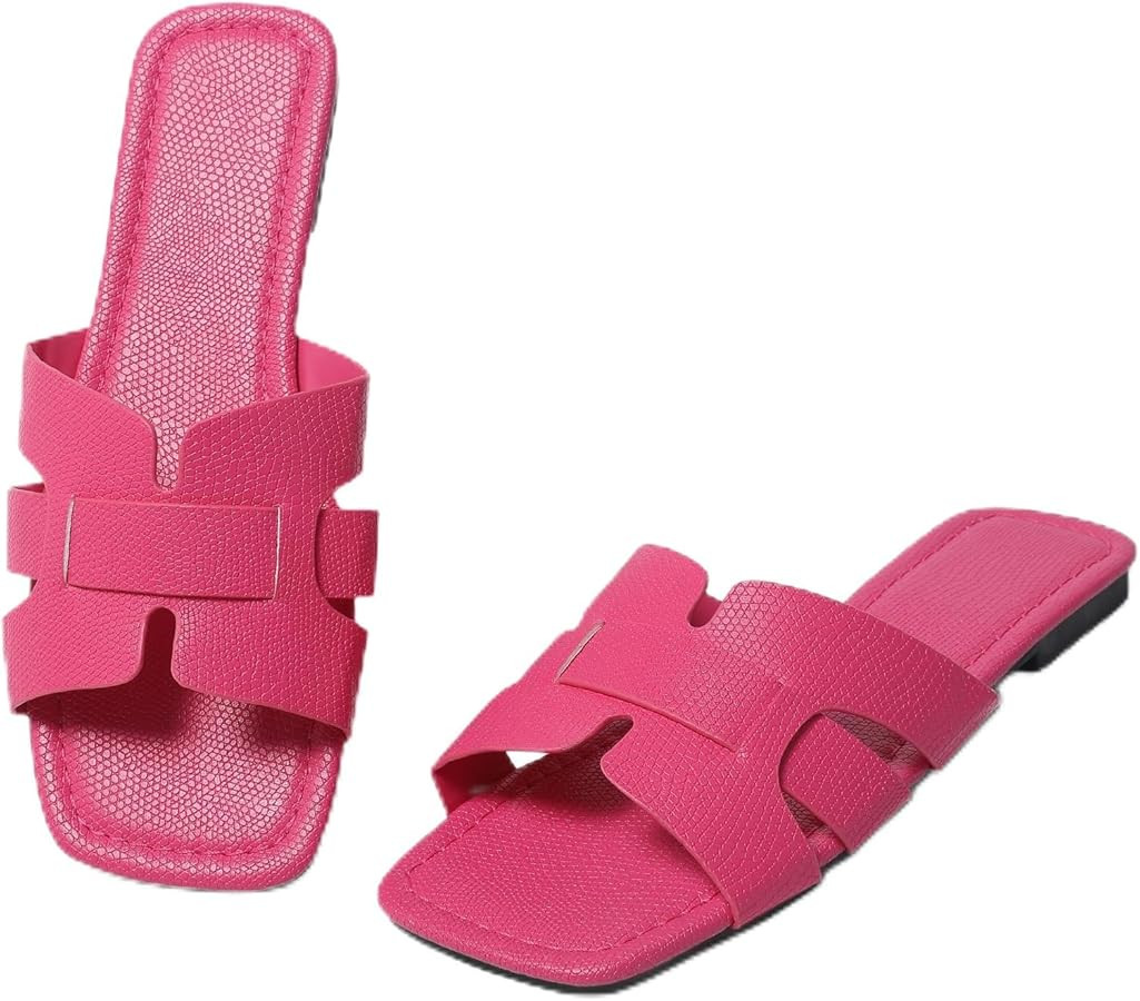 Women's Dressy Casual Flat Sandals, Elegant Comfortable Slip-On Slides with Textured Upper, Versa... | Amazon (US)