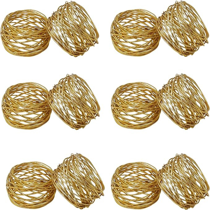 Set of 12 Gold Round Mesh Napkin Rings | Amazon (US)