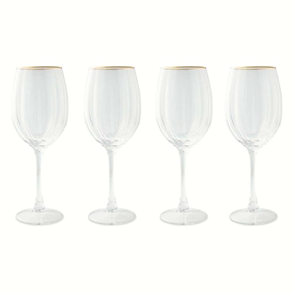 Thyme & Table 4-Piece Scalloped Wine Glass Set with Gold Rim | Walmart (US)