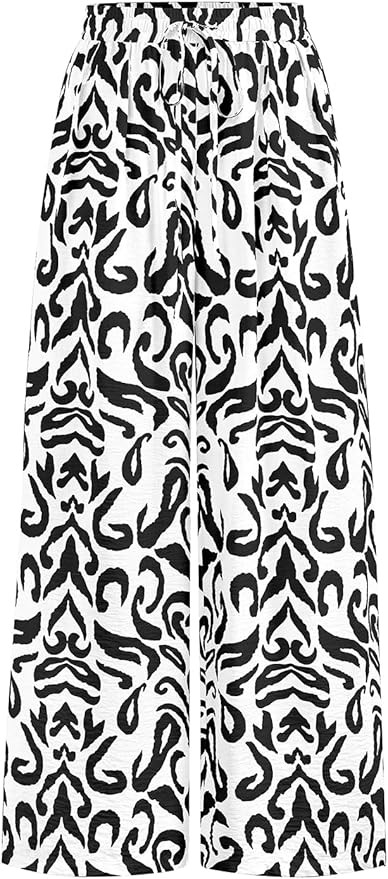 PRETTYGARDEN Womens Pants Elastic Waist Floral Lightweight Palazzo Pants for Women Casual Lounge ... | Amazon (US)