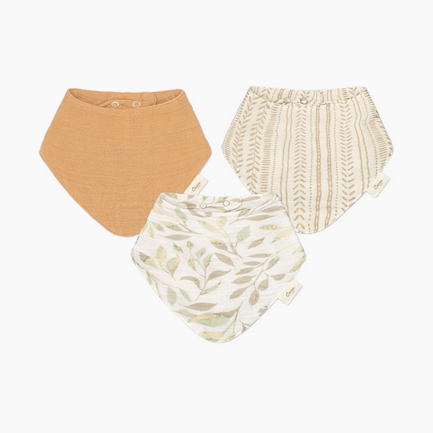 Crane Baby Cotton 4 Layer Muslin Bib Set (3 Pack) in Willow Ecru/Brown | 100% Cotton | Babylist
