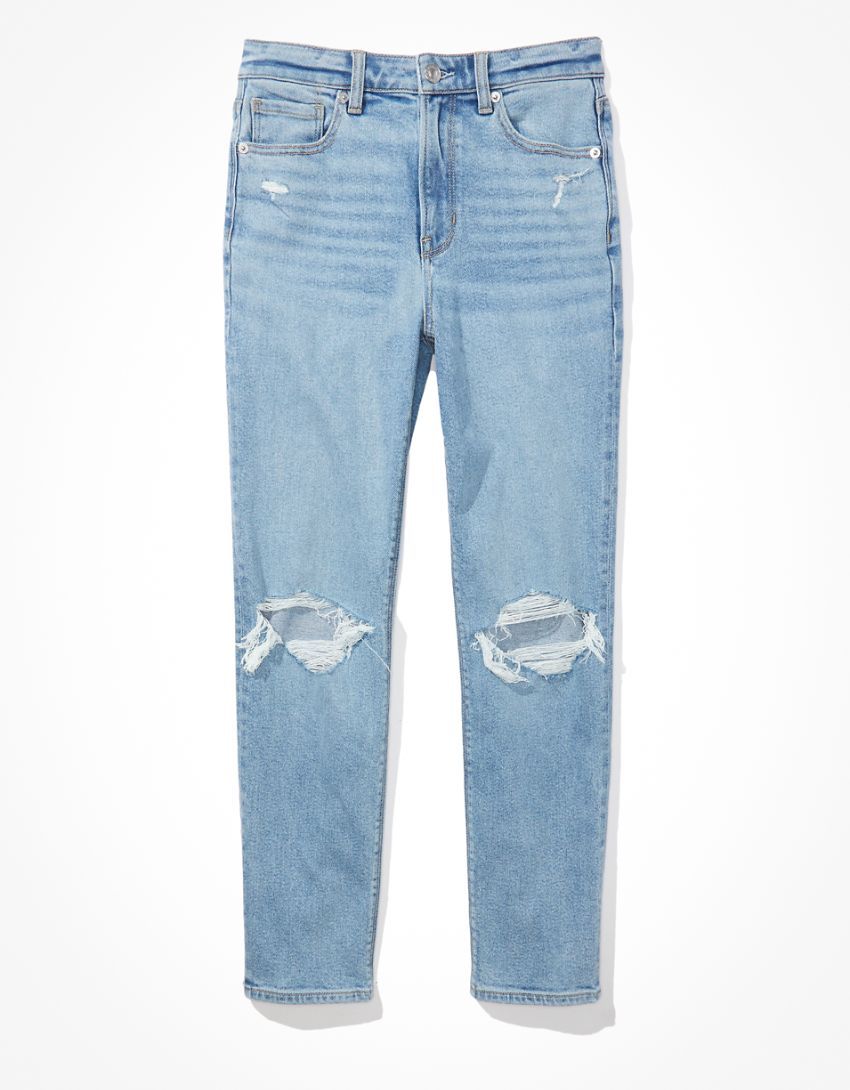 AE Stretch Ripped Mom Straight Jean | American Eagle Outfitters (US & CA)