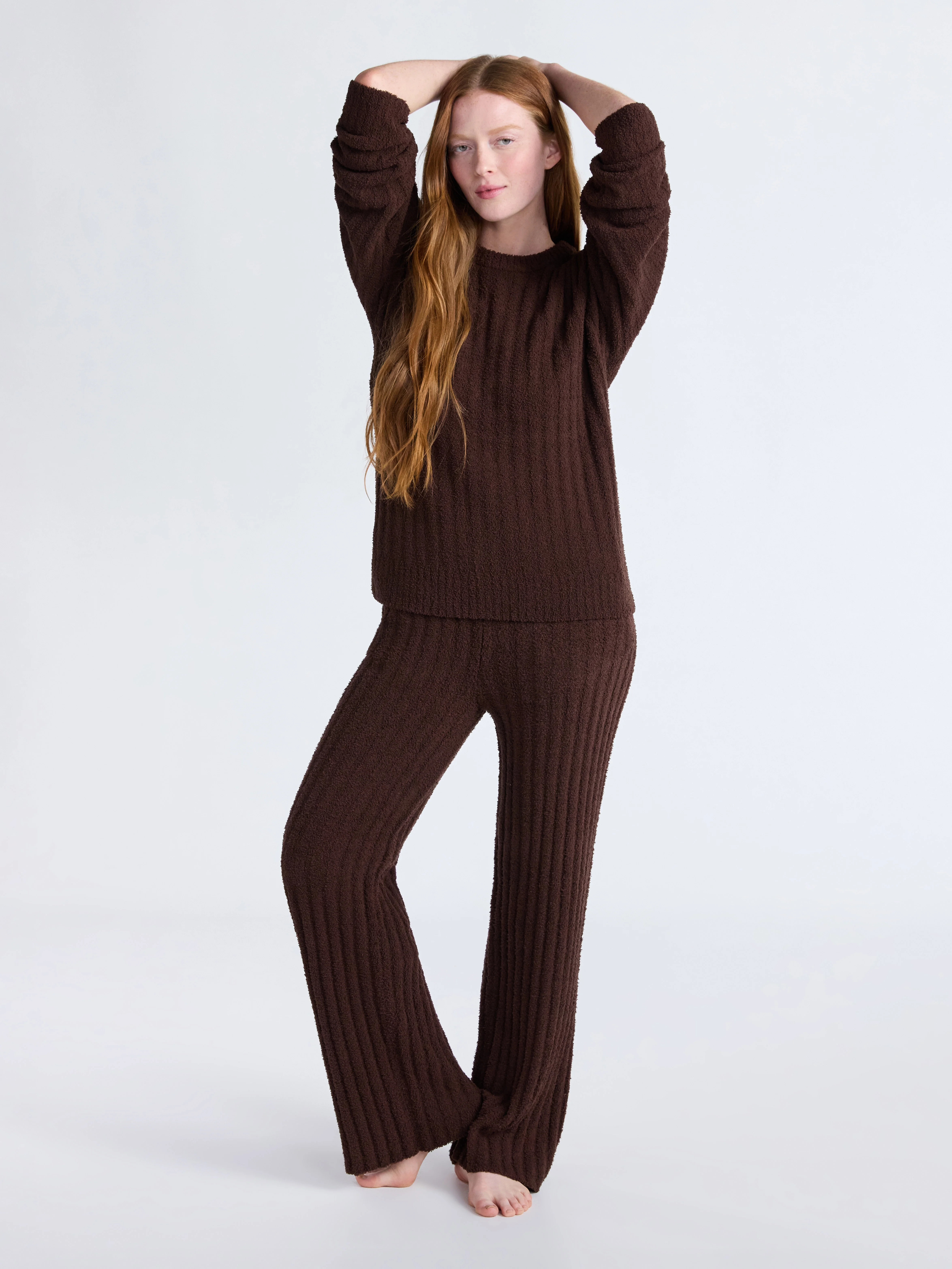 Joyspun Women's Cozy Ribbed Crewneck Top and Wide-Leg Pants Set, 2-Piece, Sizes XS-3X | Walmart (US)