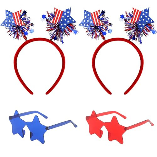 4 PCS Patriotic Party Accessories - Independence Day Headband, Star Sunglasses, Red White Blue Pa... | Amazon (US)