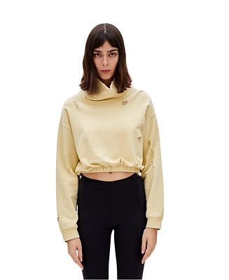 Women's Cotton Destroyed High-Neck Sweatshirt | Macy's