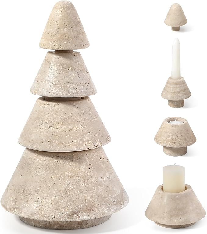 Koville Travertine Christmas Tree - Dual-Use Candle Holder, Natural Stone Holiday Decor for Home ... | Amazon (US)