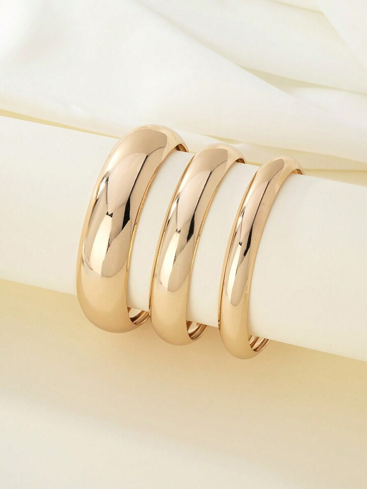 3pcs/Set Fashionable Simple Metallic Smooth Bangle Suitable For Women's Daily Wear | SHEIN