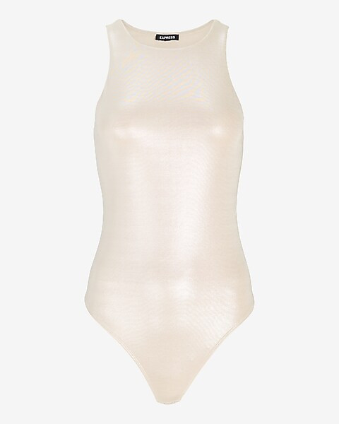 Metallic Body Contour Double Layer High Neck Thong Bodysuit | Express