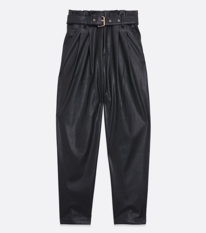 Black Leather-Look Belted Tapered Trousers
						
						Add to Saved Items
						Remove from Save... | New Look (UK)