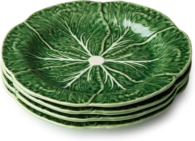 Le Jardin Cabbage 3D SALAD/DESSERT PLATES, SET OF FOUR - 9" Sculpted Green Stoneware Leaf Plates ... | Amazon (US)