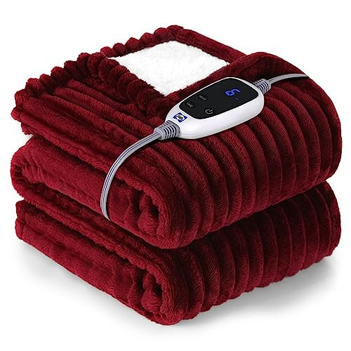 Sealy Heated Blanket Electric Throw, 50"x60" Heating Blanket Throw, 6 Heat Levels & 2-10 Hours Auto-Off Over-Heat Protection, Ribbed Flannel to Sherpa, Machine Washable, Red | Amazon (US)