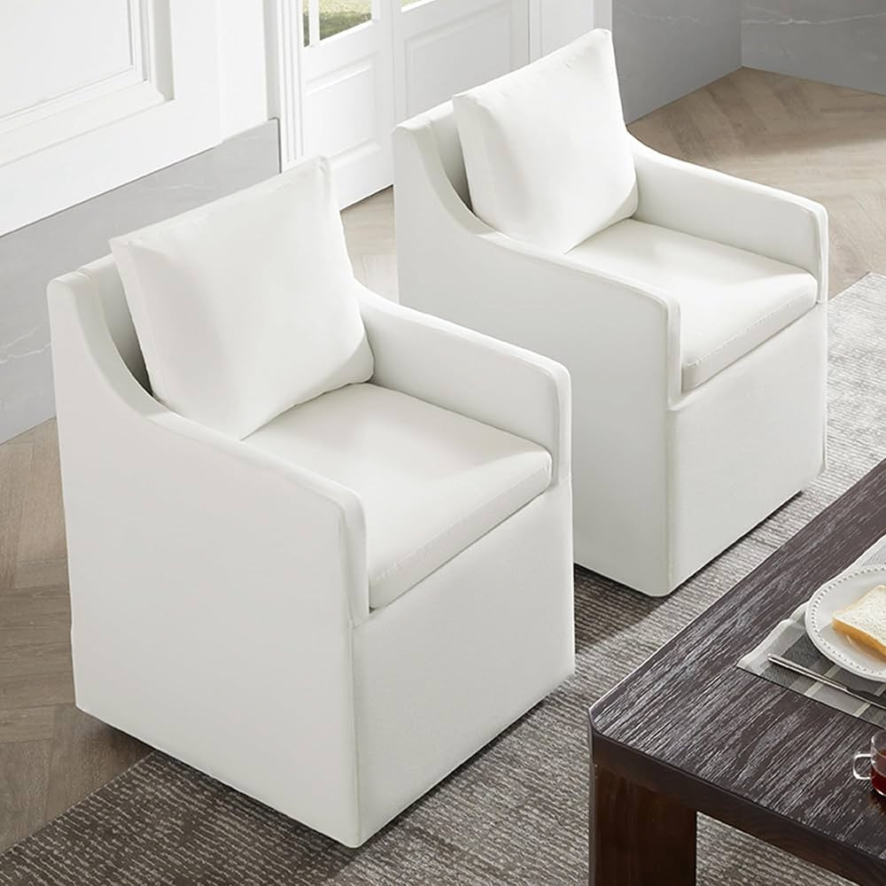 Upholstered Dining Chair with Casters Washable Cover Side Deskchair with Rollers for Diningroom L... | Amazon (US)