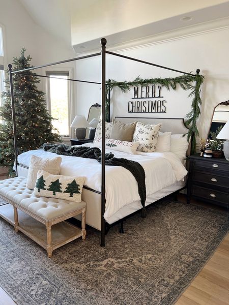 Christmas Bedroom - neutral and cozy! 
Bed is 40% off and nightstands on sale too! 

#LTKhome #LTKSeasonal #LTKHoliday