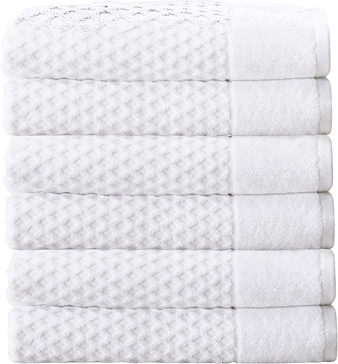 Great Bay Home 100% Cotton White Hand Towels | 6 Soft Bathroom Hand Towels | Highly Absorbent, Qu... | Amazon (US)