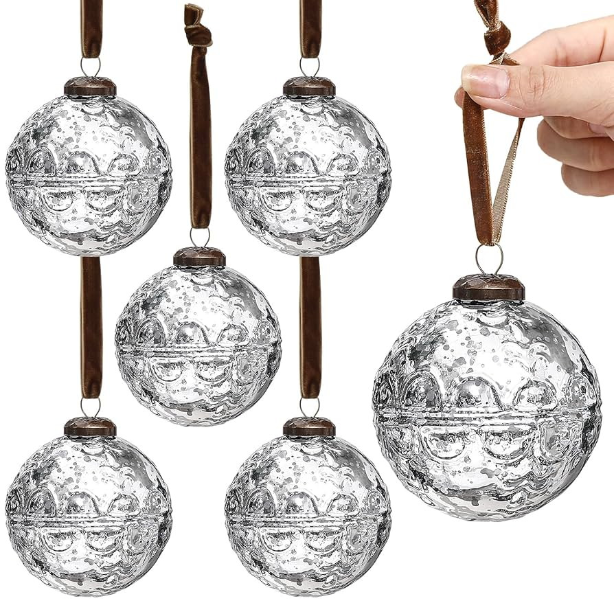 Threan 6 Pcs Large Vintage Mercury Glass Christmas Ornaments 3.15" Hanging Christmas Ball Ornamen... | Amazon (US)