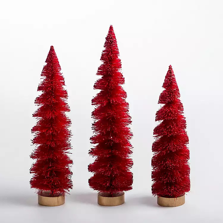 New! Red Swirl Bottle Brush Christmas Trees, Set of 3 | Kirkland's Home