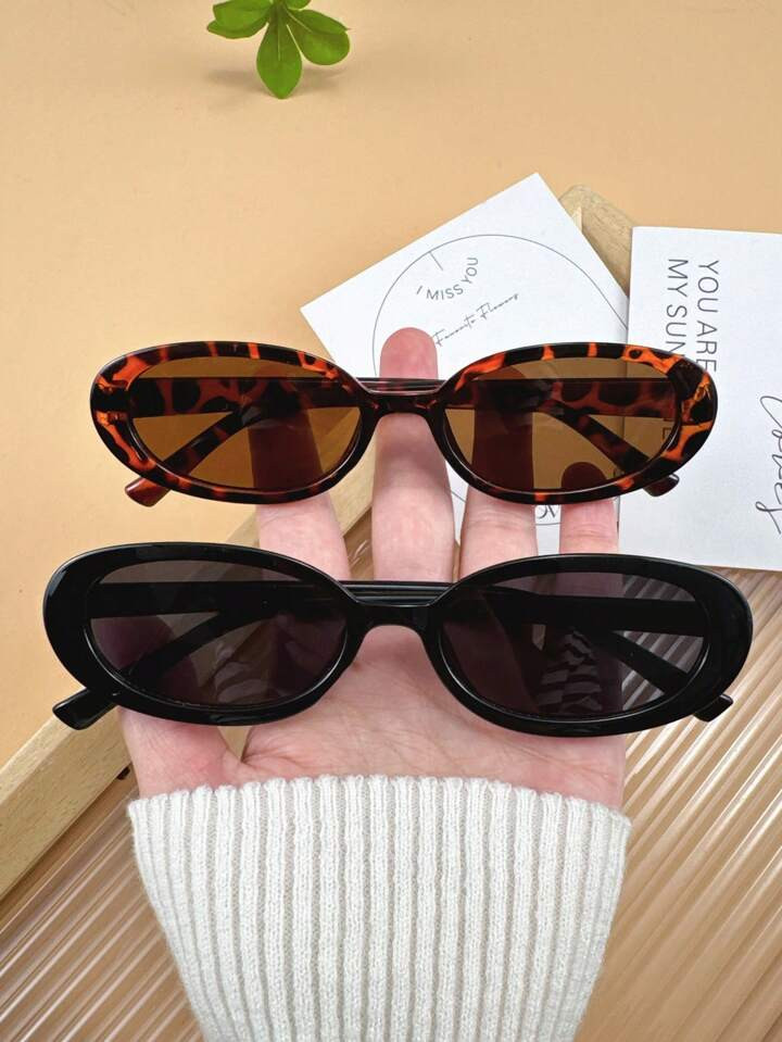 2pcs Classic Plastic Oval Women Eyeglasses Combination For Holiday Gift Tropical Beach Vacay Outd... | SHEIN