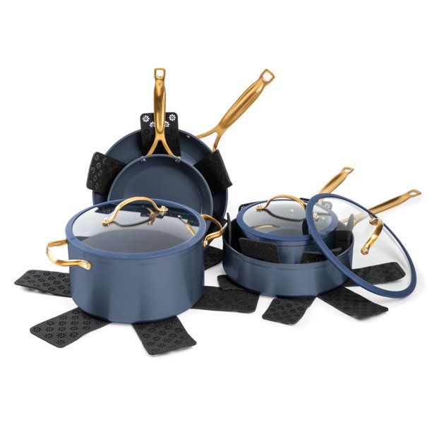 Thyme & Table 12-Piece Nonstick Ceramic Cookware Pots and Pans Set, Blue | Walmart (US)