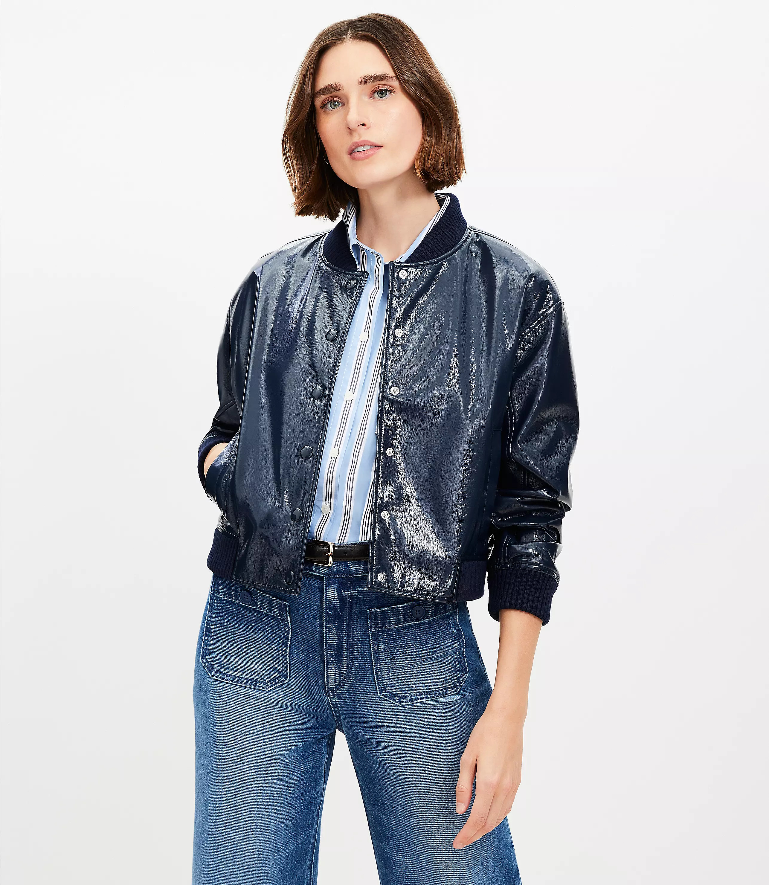 Petite Patent Bomber Jacket | LOFT