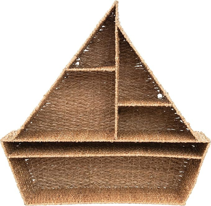 Creative Co-op Hand-Woven Bankuan Sailboat Wall 6 Compartments, Natural Shelf | Amazon (US)