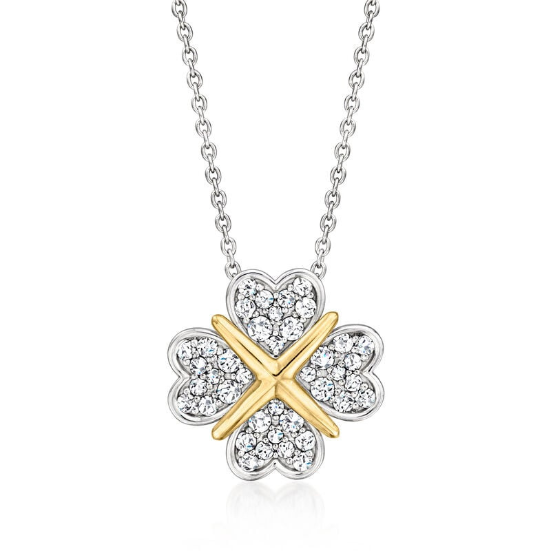 .50 ct. t.w. Lab-Grown Diamond Clover Pendant Necklace in Sterling Silver and 14kt Yellow Gold. 1... | Ross-Simons