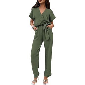 PRETTYGARDEN Women's One Piece Jumpsuits Dressy Casual | Wide Leg Summer Romper, Short Sleeve Wra... | Amazon (US)