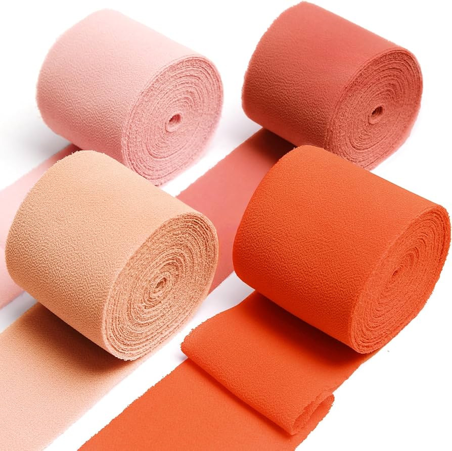 UpUDo 4 Rolls Chiffon Ribbon, 1.5" x 6Yd Mixed Rose Silk Ribbons, Frayed Edges for Wedding Invitations, Bridal Bouquets, DIY Crafts, Gift Wrapping, Holiday Decor | Amazon (US)