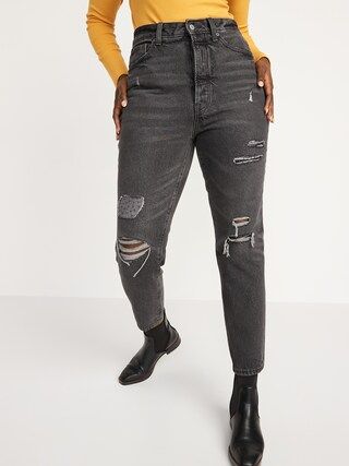 Higher High-Waisted Button-Fly O.G. Straight Ripped Gray Non-Stretch Jeans for Women | Old Navy (US)