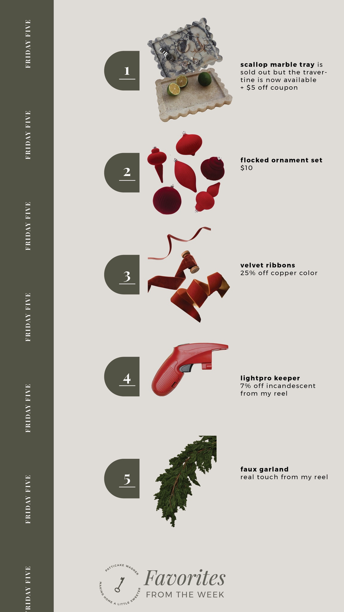 Friday Five - favorites from the week. *scallop marble gray, flocked ornaments, Christmas velvet ribbons, light pro keeper, faux garland  

#LTKHolidaySale #LTKHoliday #LTKhome