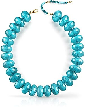 Beaded Necklace for Women Statement Chunky Stone Necklace Blue Bead Jewelry Summer Beach Vacation... | Amazon (US)