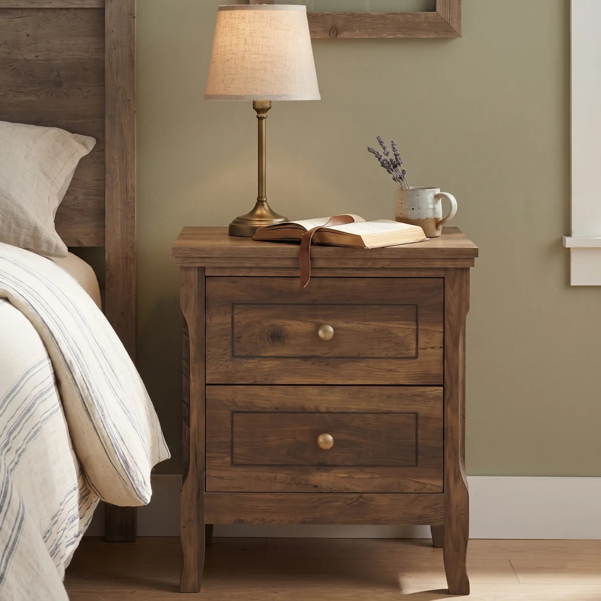Porter 2 Drawer Wood Nightstand, Bedside Table with Storage Drawers, Compact Night Stand for Bedr... | Wayfair North America