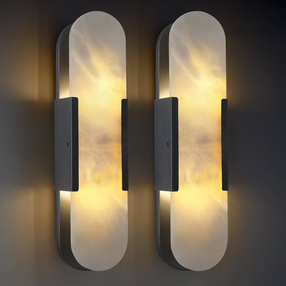 19.7in Black Alabaster Wall Sconces, Natural Marble Wall Socnces Set of Two Indoor Alabaster Scon... | Amazon (US)