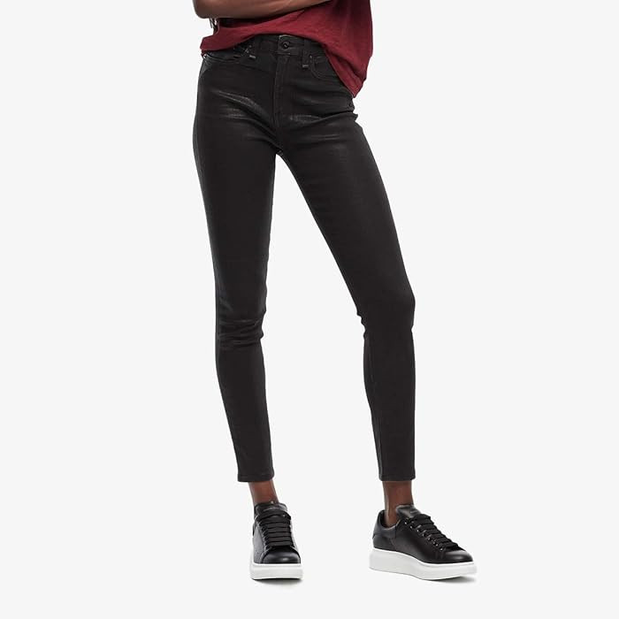 rag & bone Nina High-Rise Ankle Skinny (Coated Black) Women's Jeans | Zappos