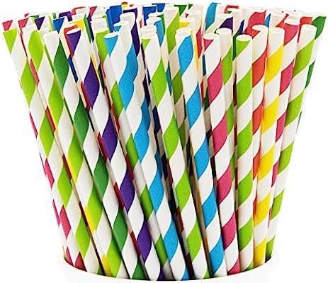 Paper Drinking Straws [200 Pack] 100% Biodegradable - Assorted Colors | Amazon (US)