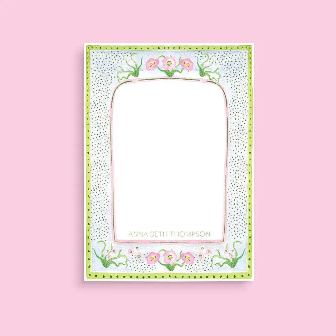 Personalized Notepad: Pink & Green Floral Block Print Stationery (5x7 A7) - Etsy | Etsy (US)
