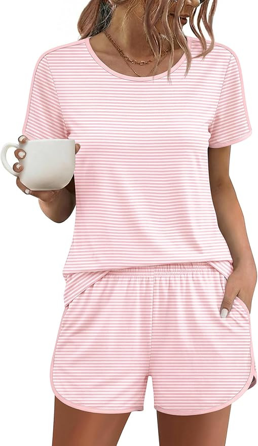 Ekouaer Womens Pajama Sets Short Sleeve Sleepwear Soft Pjs Sets Round Neck Summer 2 Piece Lounge ... | Amazon (US)