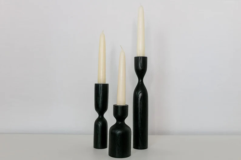 Scandinavian Set of 3 Black Ash  Minimalist Wood Candlestick Candle holder Minimalist Scandinavia... | Etsy (US)