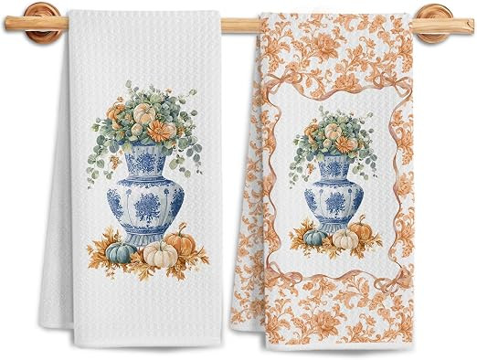 Chinoiserie Fall Pumpkin Kitchen Towels 16x24 Inch | Blue and White Pumpkin Fall Decor,Grandmille... | Amazon (US)